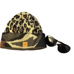 Camo animal print beanie bundle with black foster grant sunglasses